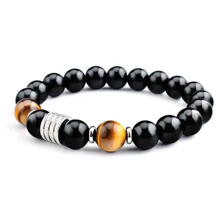 Buddha Stones Natural Black Obsidian Tiger Eye Strength Fulfillment Bracelet - Black Obsidian&amp;Tiger Eye / Elastic