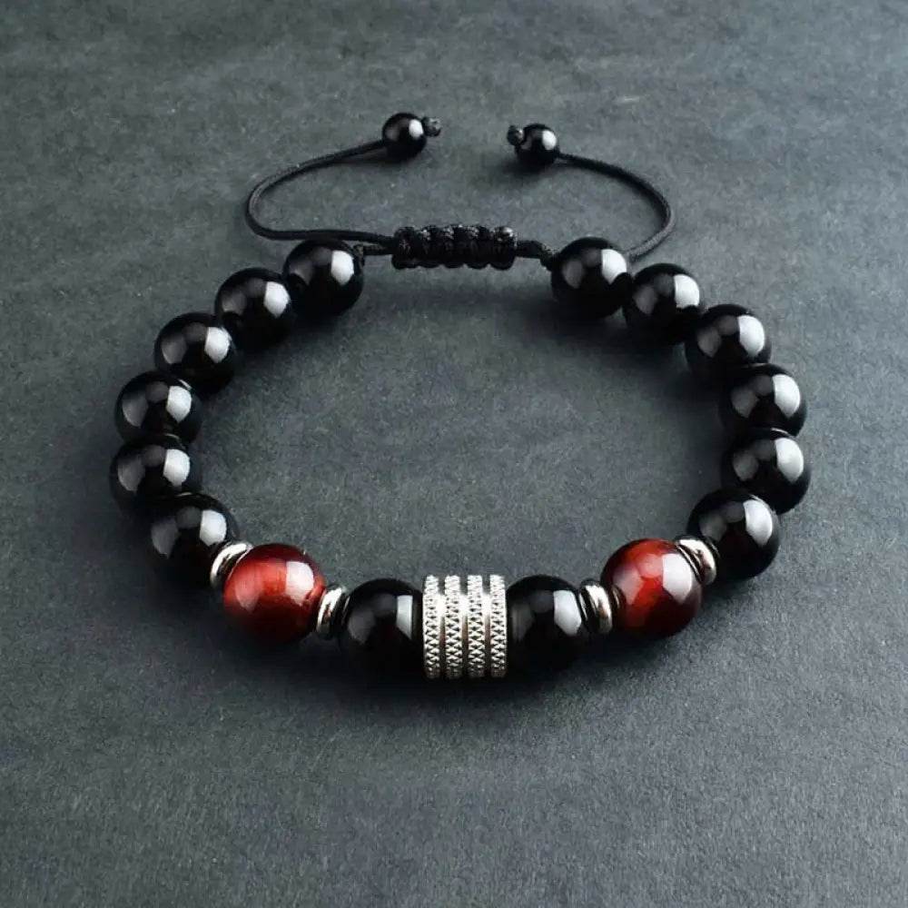 Buddha Stones Natural Black Obsidian Tiger Eye Strength Fulfillment Bracelet - Black Obsidian&amp;Red Tiger Eye / Braided