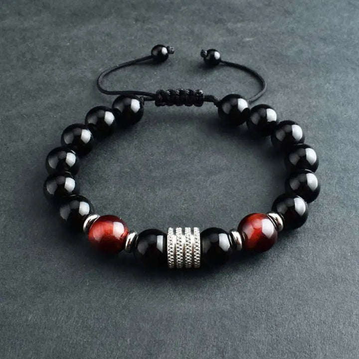 Buddha Stones Natural Black Obsidian Tiger Eye Strength Fulfillment Bracelet - Black Obsidian&amp;Red Tiger Eye / Braided