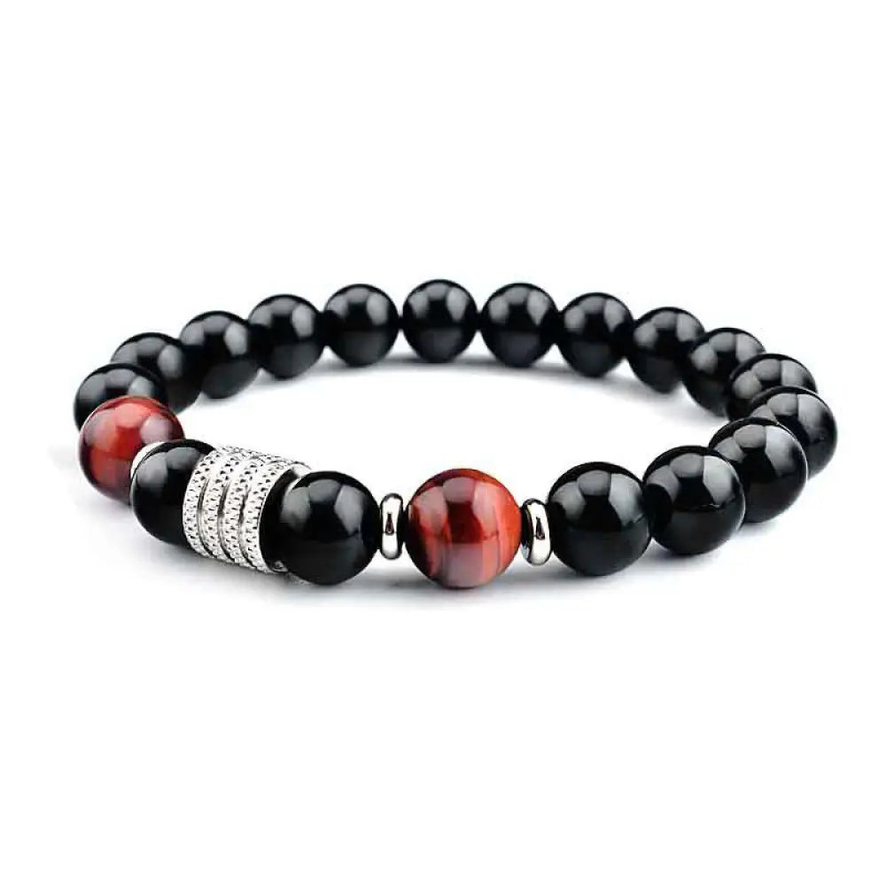Buddha Stones Natural Black Obsidian Tiger Eye Strength Fulfillment Bracelet - Black Obsidian&amp;Red Tiger Eye / Elastic