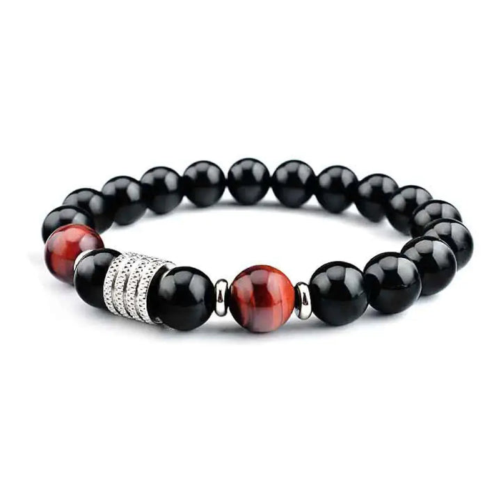 Buddha Stones Natural Black Obsidian Tiger Eye Strength Fulfillment Bracelet - Black Obsidian&amp;Red Tiger Eye / Elastic