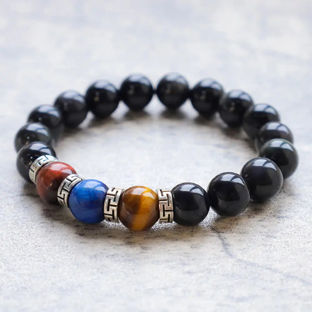 BWOOOH Natural Black Obsidian Tricolor Tiger Eye Strength Bracelet | spiritual healing bracelet