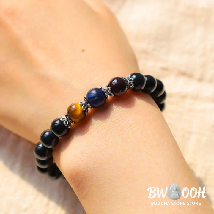 BWOOOH Natural Black Obsidian Tricolor Tiger Eye Strength Bracelet | spiritual healing bracelet