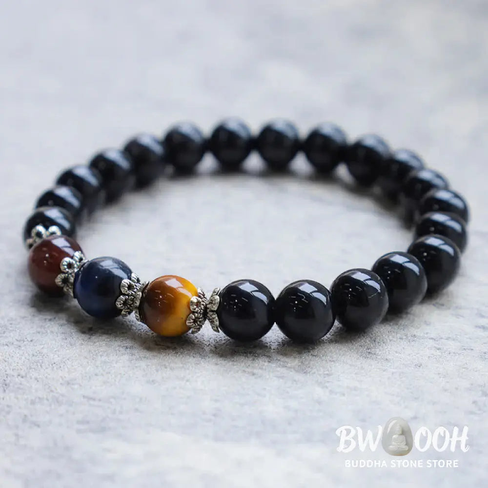 BWOOOH Natural Black Obsidian Tricolor Tiger Eye Strength Bracelet | spiritual healing bracelet