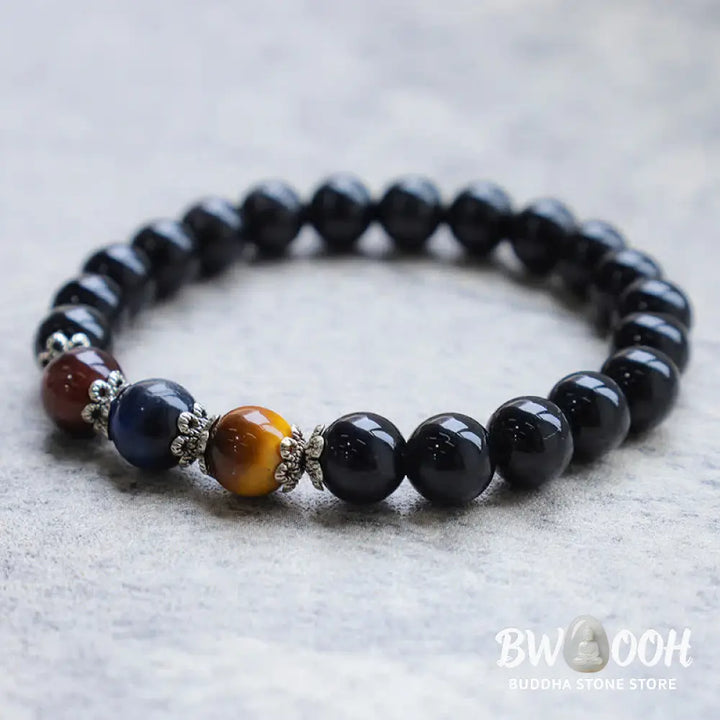 BWOOOH Natural Black Obsidian Tricolor Tiger Eye Strength Bracelet | spiritual healing bracelet