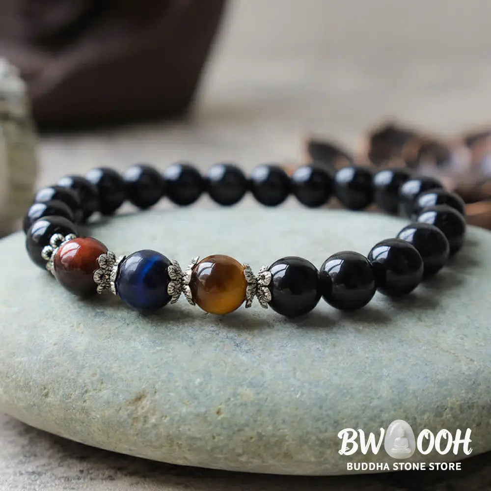 BWOOOH Natural Black Obsidian Tricolor Tiger Eye Strength Bracelet | spiritual healing bracelet