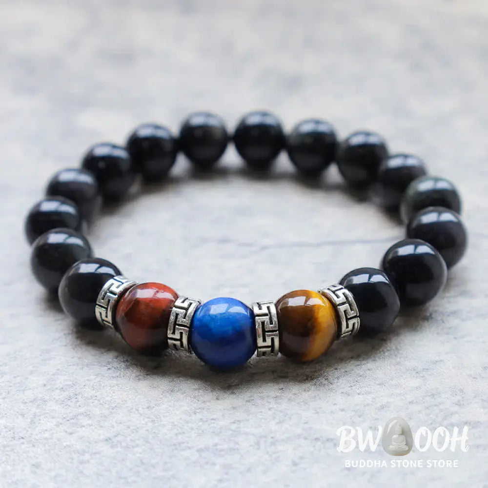 BWOOOH Natural Black Obsidian Tricolor Tiger Eye Strength Bracelet | spiritual healing bracelet