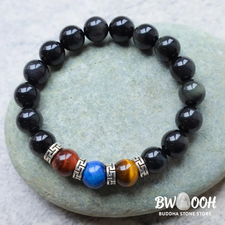 BWOOOH Natural Black Obsidian Tricolor Tiger Eye Strength Bracelet | spiritual healing bracelet