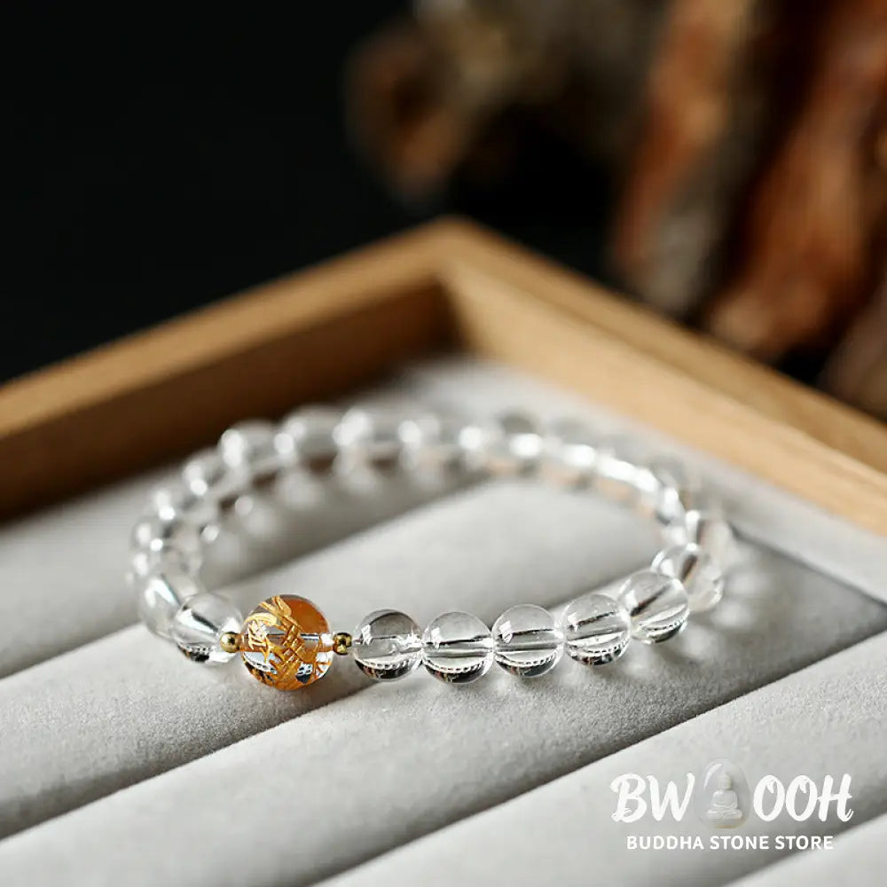 Buddha Stones Natural Black Obsidian White Crystal Black Onyx Dragon Strength Bracelet - BWOOOH - Bracelet