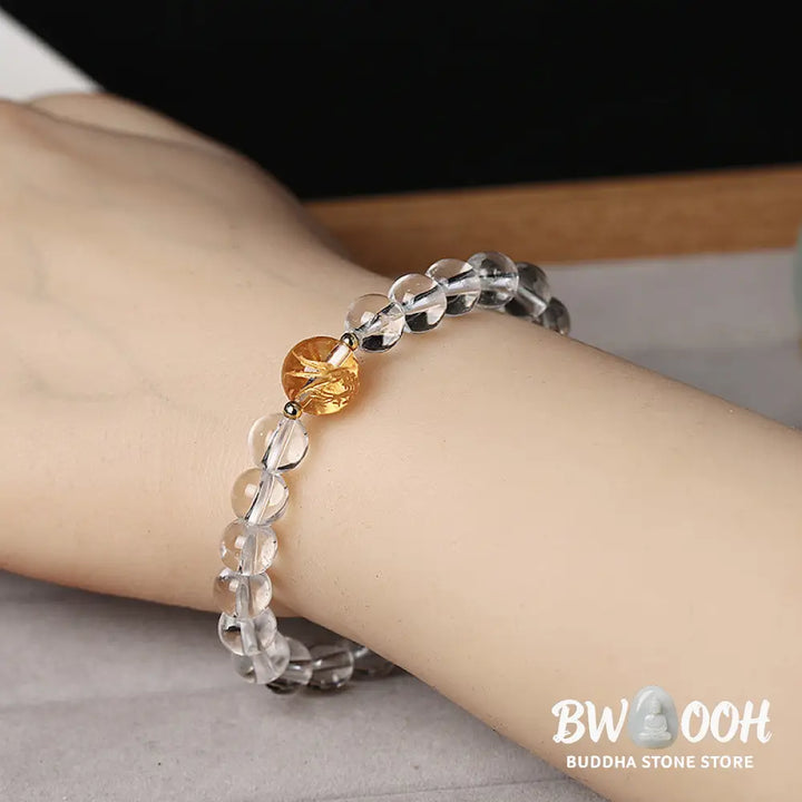 Buddha Stones Natural Black Obsidian White Crystal Black Onyx Dragon Strength Bracelet - BWOOOH - Bracelet