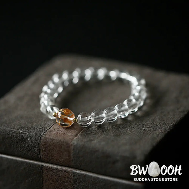 Buddha Stones Natural Black Obsidian White Crystal Black Onyx Dragon Strength Bracelet - BWOOOH - Bracelet