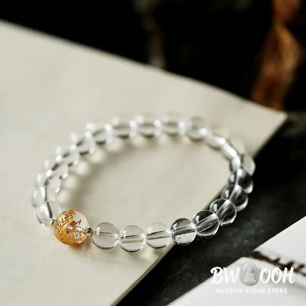 Buddha Stones Natural Black Obsidian White Crystal Black Onyx Dragon Strength Bracelet - BWOOOH - Bracelet