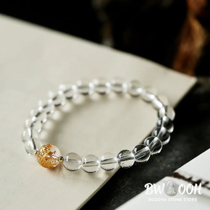 Buddha Stones Natural Black Obsidian White Crystal Black Onyx Dragon Strength Bracelet - BWOOOH - Bracelet
