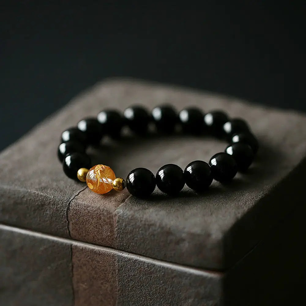 Buddha Stones Natural Black Obsidian White Crystal Black Onyx Dragon Strength Bracelet - BWOOOH - Black Obsidian(Wrist