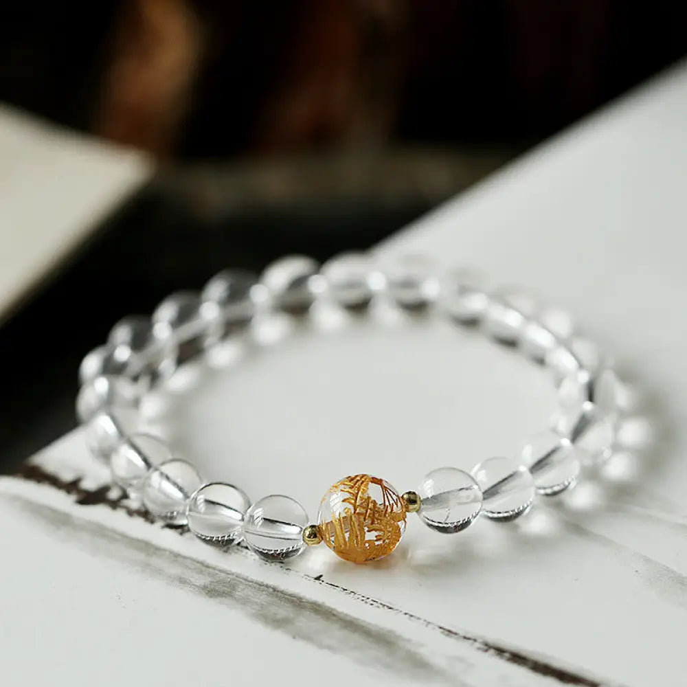 Buddha Stones Natural Black Obsidian White Crystal Black Onyx Dragon Strength Bracelet - BWOOOH - White Crystal(Wrist