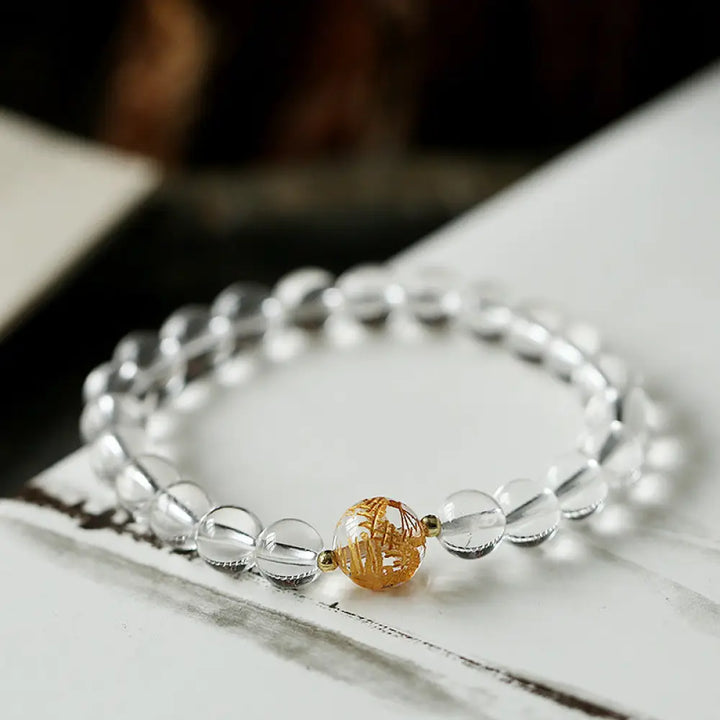 Buddha Stones Natural Black Obsidian White Crystal Black Onyx Dragon Strength Bracelet - BWOOOH - White Crystal(Wrist