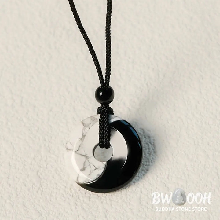 Buddha Stones Natural Black Obsidian White Turquoise Yin Yang Peace Buckle Design Braided String Strength Necklace