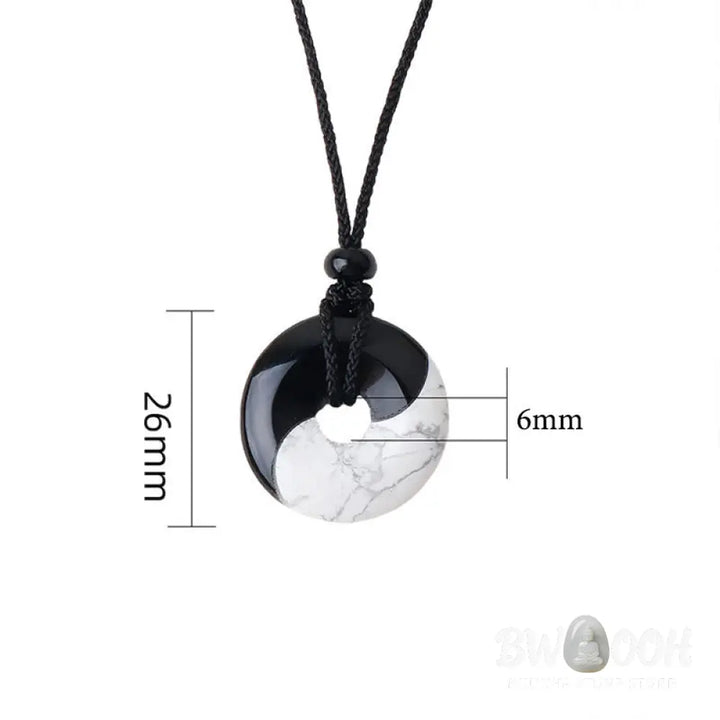 Buddha Stones Natural Black Obsidian White Turquoise Yin Yang Peace Buckle Design Braided String Strength Necklace