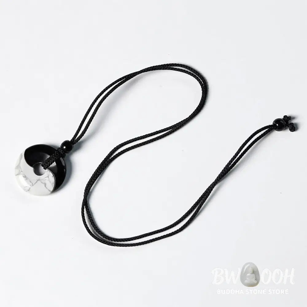 Buddha Stones Natural Black Obsidian White Turquoise Yin Yang Peace Buckle Design Braided String Strength Necklace