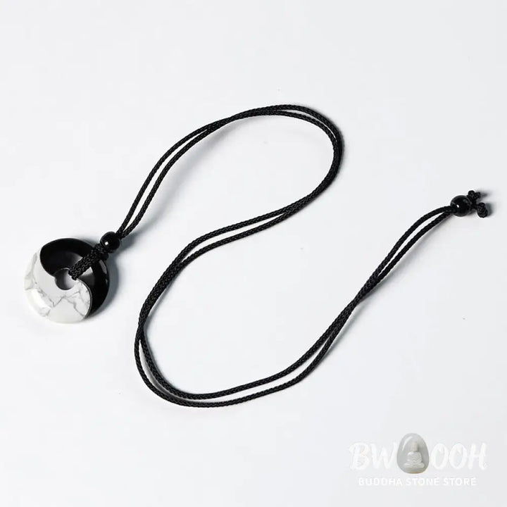 Buddha Stones Natural Black Obsidian White Turquoise Yin Yang Peace Buckle Design Braided String Strength Necklace