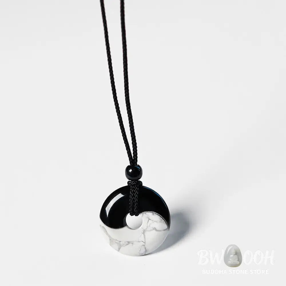 Buddha Stones Natural Black Obsidian White Turquoise Yin Yang Peace Buckle Design Braided String Strength Necklace