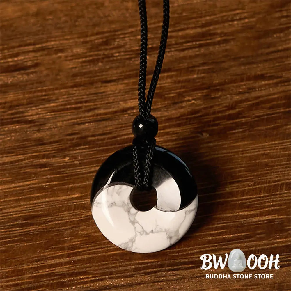Buddha Stones Natural Black Obsidian White Turquoise Yin Yang Peace Buckle Design Braided String Strength Necklace