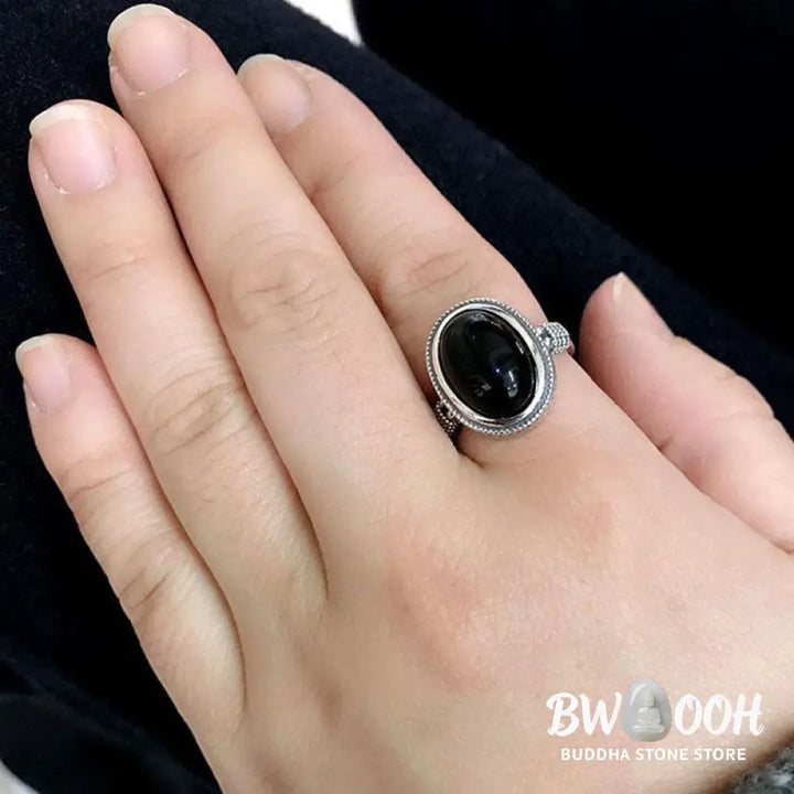 Buddha Stones Natural Black Onyx Adjustable Protection Ring - Black Onyx(Protection♥Fortune)(Inner Diameter 18mm) - Ring