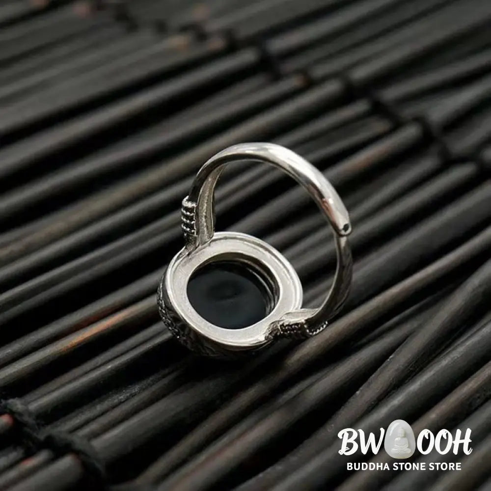 Buddha Stones Natural Black Onyx Adjustable Protection Ring - Black Onyx(Protection♥Fortune)(Inner Diameter 18mm) - Ring