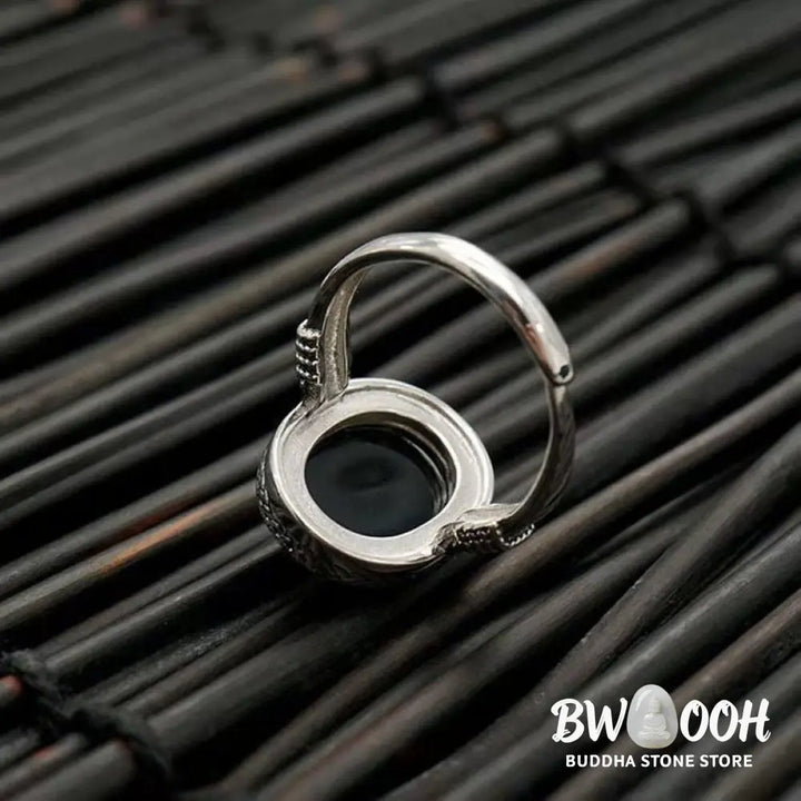 Buddha Stones Natural Black Onyx Adjustable Protection Ring - Black Onyx(Protection♥Fortune)(Inner Diameter 18mm) - Ring