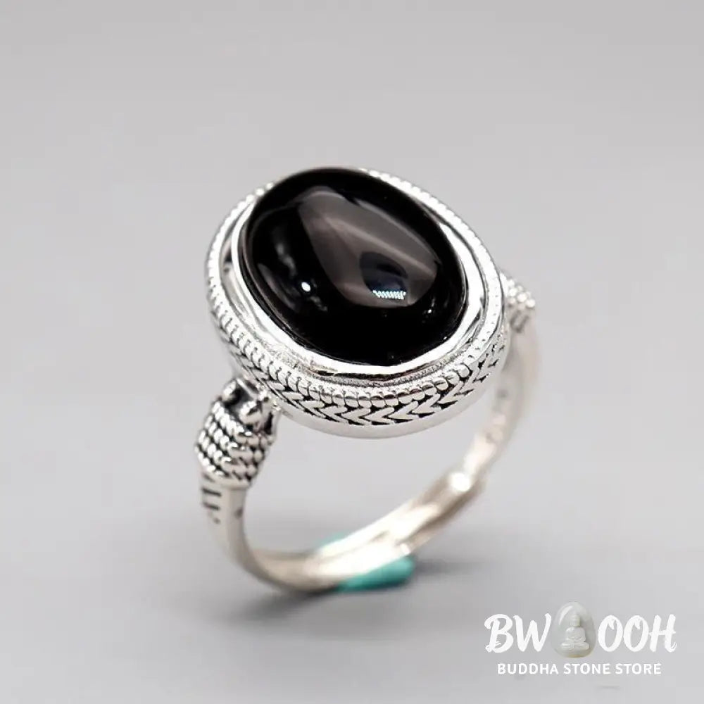 Buddha Stones Natural Black Onyx Adjustable Protection Ring - Black Onyx(Protection♥Fortune)(Inner Diameter 18mm) - Ring