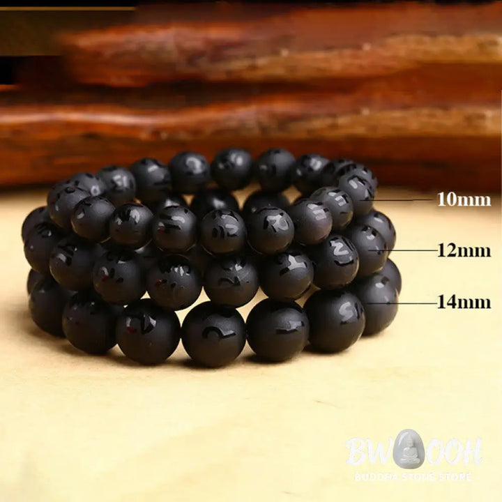 Buddha Stones Natural Black Onyx Om Mani Padme Hum Carved Protection Bracelet - BWOOOH - Bracelet