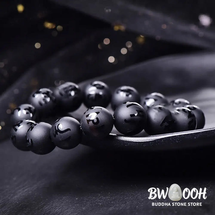 Buddha Stones Natural Black Onyx Om Mani Padme Hum Carved Protection Bracelet - BWOOOH - Bracelet