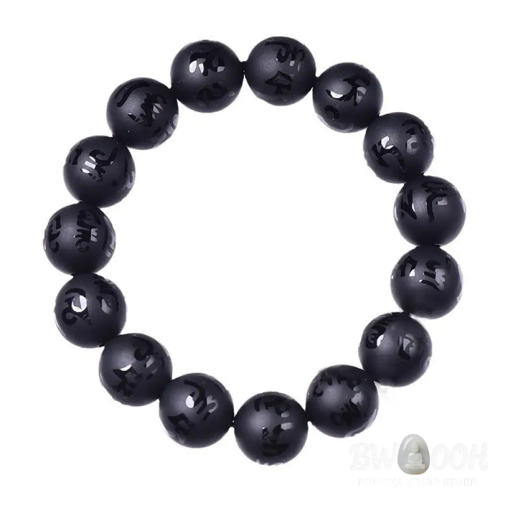Buddha Stones Natural Black Onyx Om Mani Padme Hum Carved Protection Bracelet - BWOOOH - Bracelet
