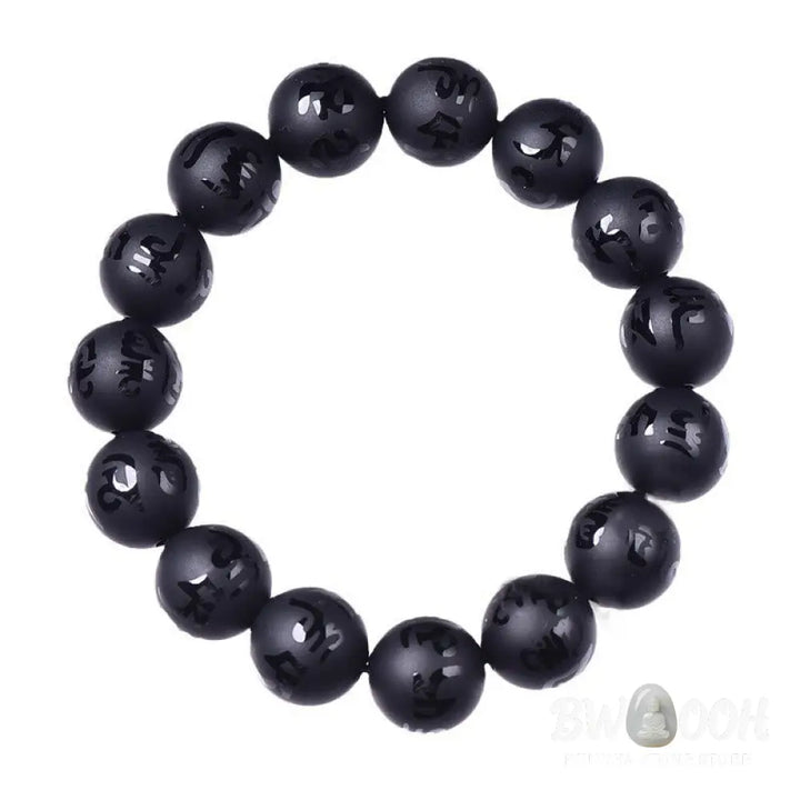 Buddha Stones Natural Black Onyx Om Mani Padme Hum Carved Protection Bracelet - BWOOOH - Bracelet