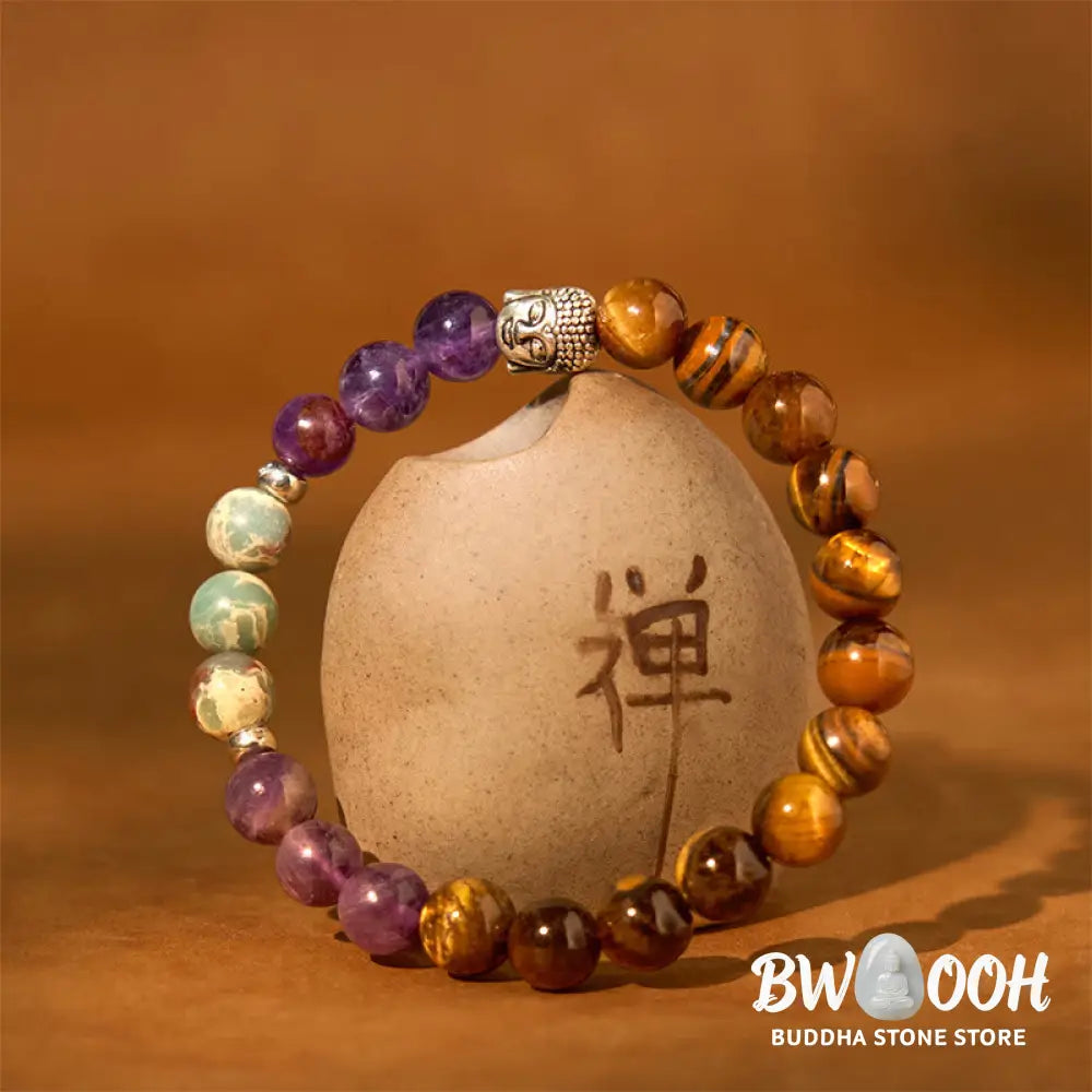 Buddha Stones Natural Black Onyx White Stone Green Aventurine Tiger Eye Agate Mixed Color Buddha Head Protection