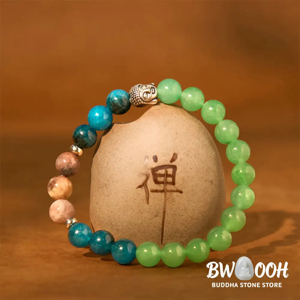Buddha Stones Natural Black Onyx White Stone Green Aventurine Tiger Eye Agate Mixed Color Buddha Head Protection