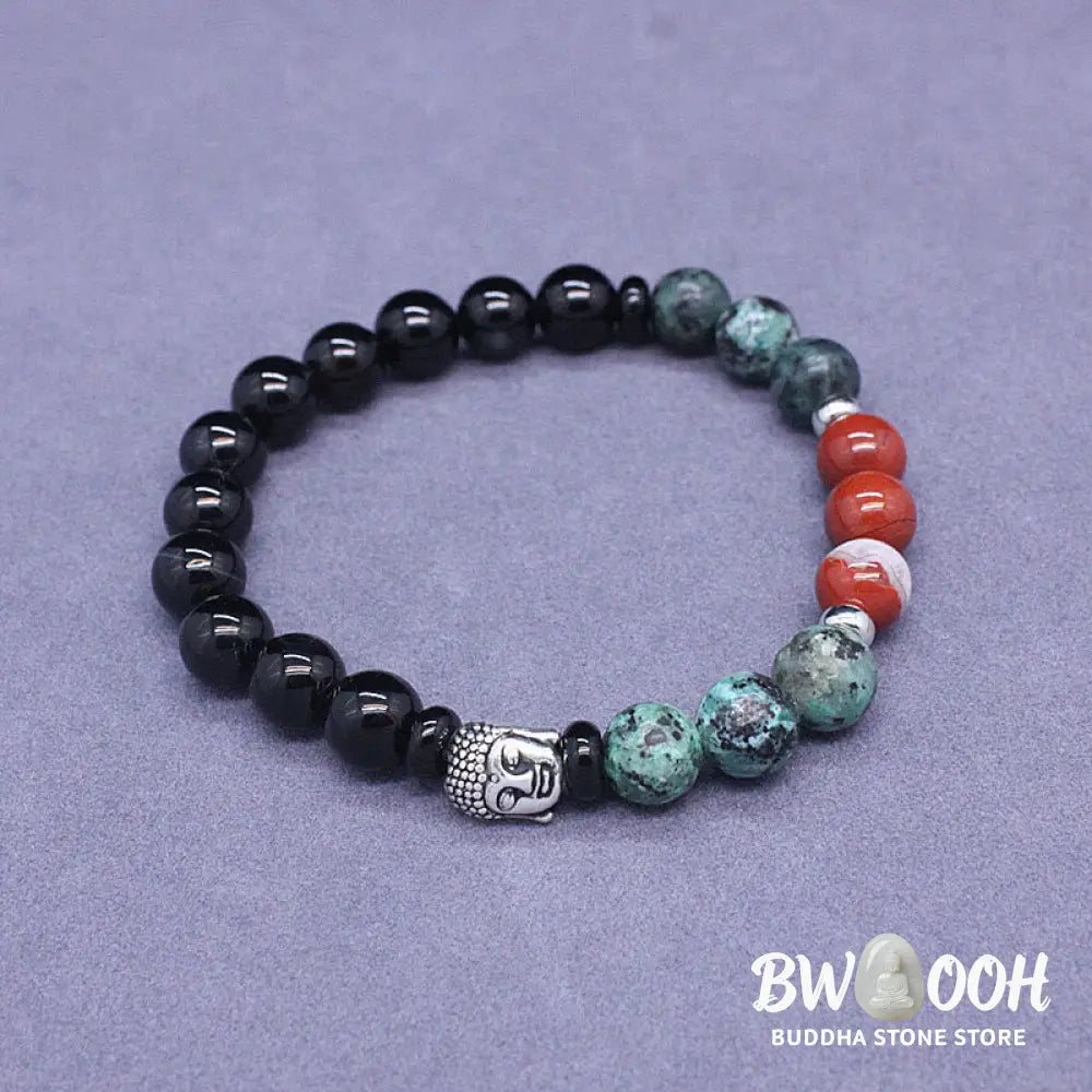 Buddha Stones Natural Black Onyx White Stone Green Aventurine Tiger Eye Agate Mixed Color Buddha Head Protection