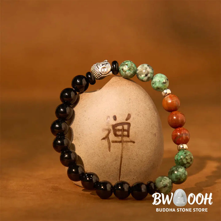 Buddha Stones Natural Black Onyx White Stone Green Aventurine Tiger Eye Agate Mixed Color Buddha Head Protection