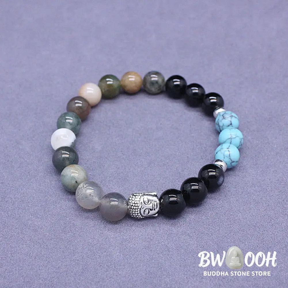 Buddha Stones Natural Black Onyx White Stone Green Aventurine Tiger Eye Agate Mixed Color Buddha Head Protection