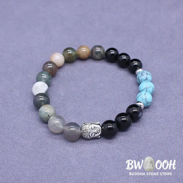 Buddha Stones Natural Black Onyx White Stone Green Aventurine Tiger Eye Agate Mixed Color Buddha Head Protection