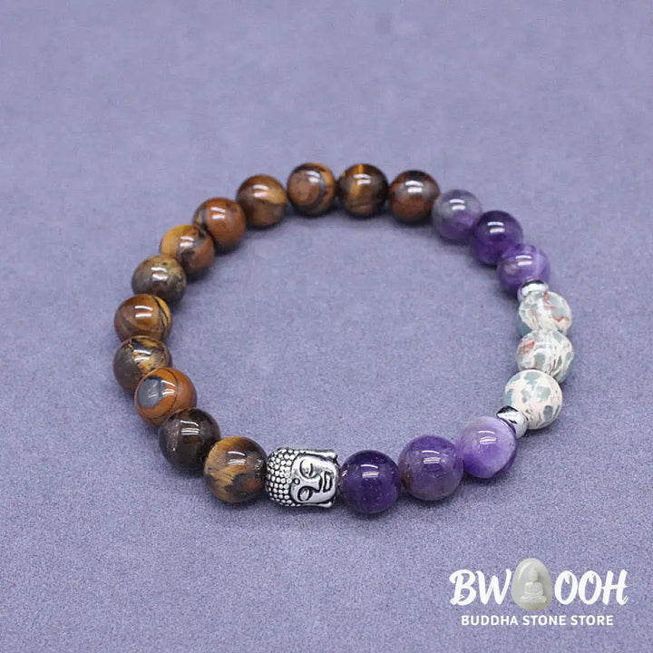 Buddha Stones Natural Black Onyx White Stone Green Aventurine Tiger Eye Agate Mixed Color Buddha Head Protection