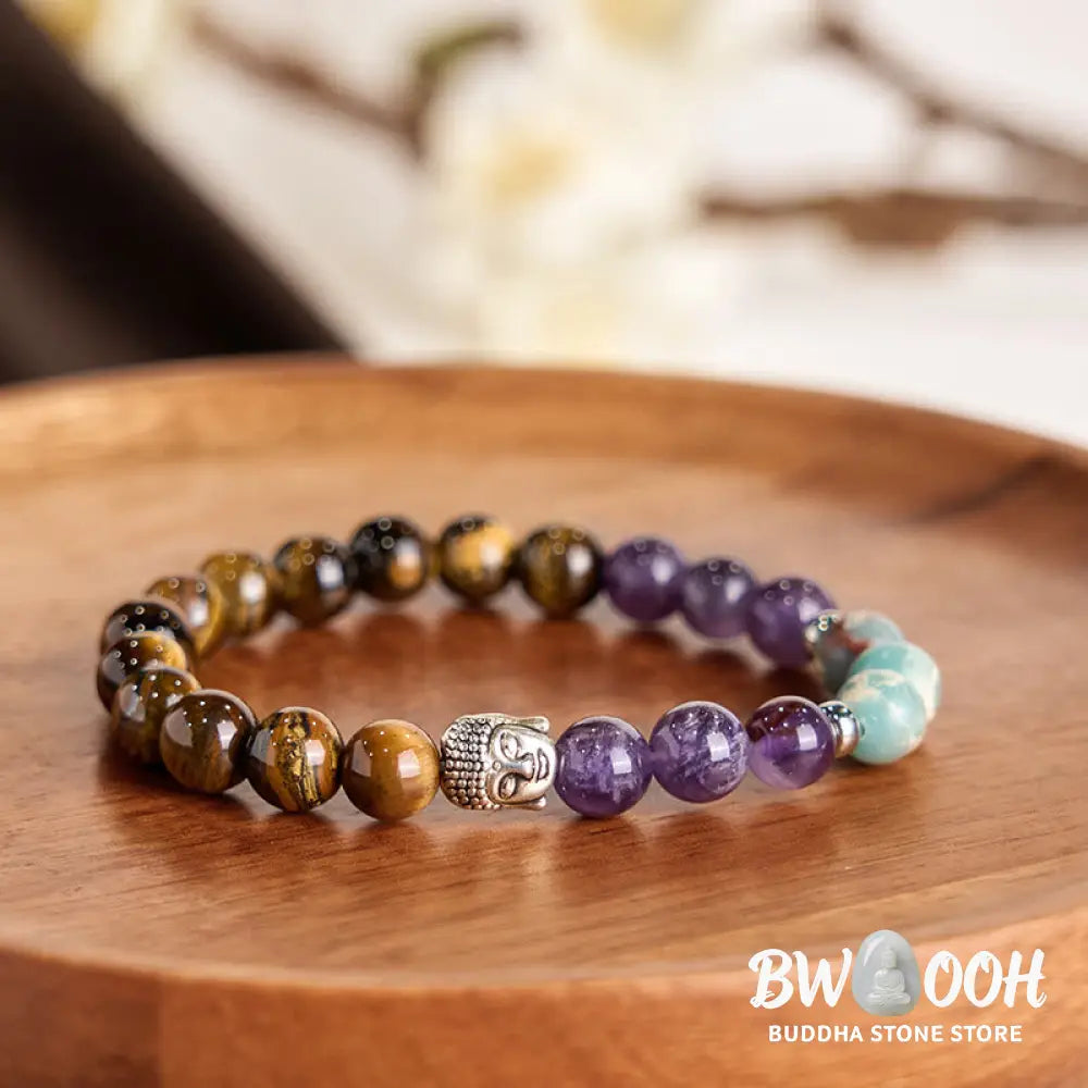 Buddha Stones Natural Black Onyx White Stone Green Aventurine Tiger Eye Agate Mixed Color Buddha Head Protection