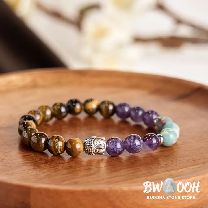 Buddha Stones Natural Black Onyx White Stone Green Aventurine Tiger Eye Agate Mixed Color Buddha Head Protection