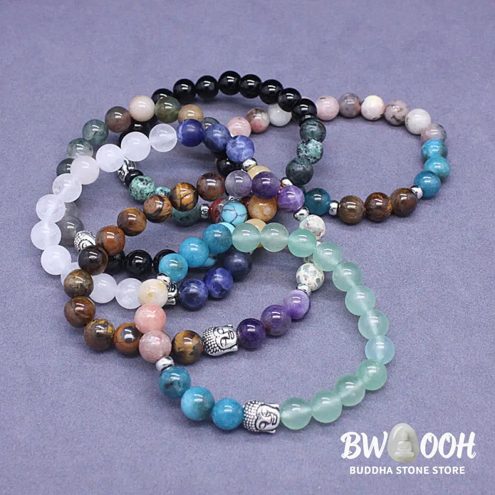 Buddha Stones Natural Black Onyx White Stone Green Aventurine Tiger Eye Agate Mixed Color Buddha Head Protection