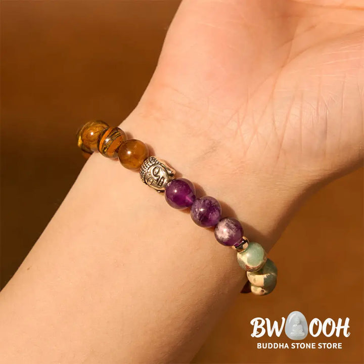 Buddha Stones Natural Black Onyx White Stone Green Aventurine Tiger Eye Agate Mixed Color Buddha Head Protection