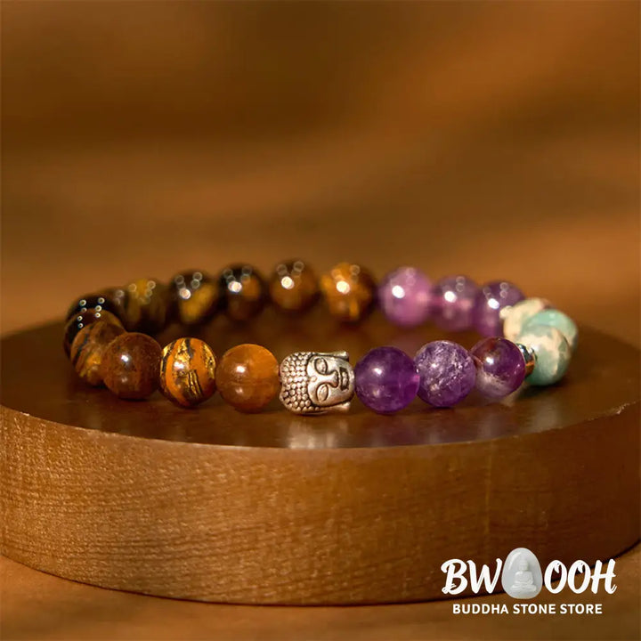 Buddha Stones Natural Black Onyx White Stone Green Aventurine Tiger Eye Agate Mixed Color Buddha Head Protection