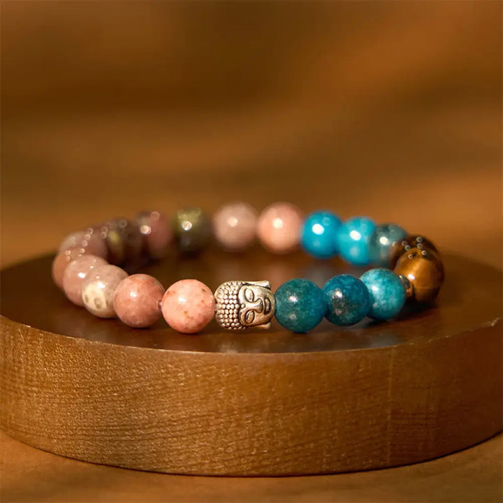 Buddha Stones Natural Black Onyx White Stone Green Aventurine Tiger Eye Agate Mixed Color Buddha Head Protection