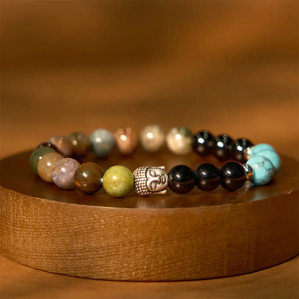 Buddha Stones Natural Black Onyx White Stone Green Aventurine Tiger Eye Agate Mixed Color Buddha Head Protection