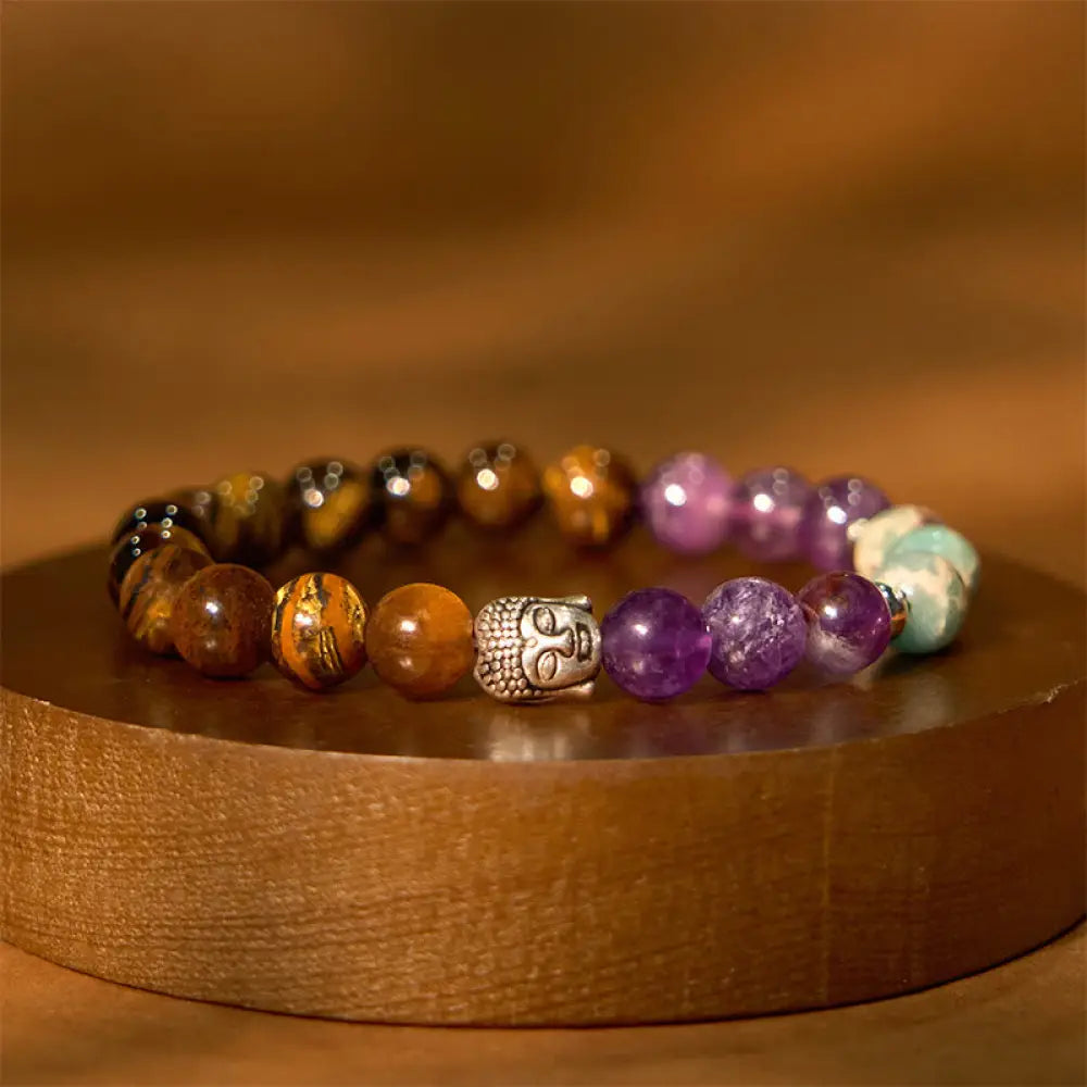 Buddha Stones Natural Black Onyx White Stone Green Aventurine Tiger Eye Agate Mixed Color Buddha Head Protection