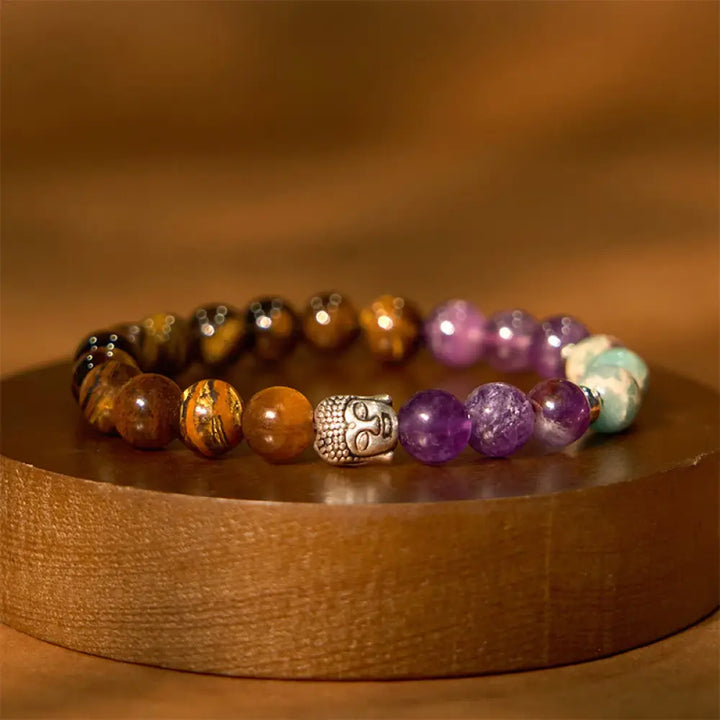 Buddha Stones Natural Black Onyx White Stone Green Aventurine Tiger Eye Agate Mixed Color Buddha Head Protection